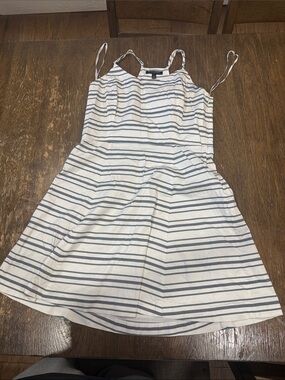 Banana Republic White and Navy Striped Sleeveless Mini Dress